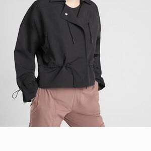 ATHLETA Black Acadia jacket small pockets adjustable ties weather resistant